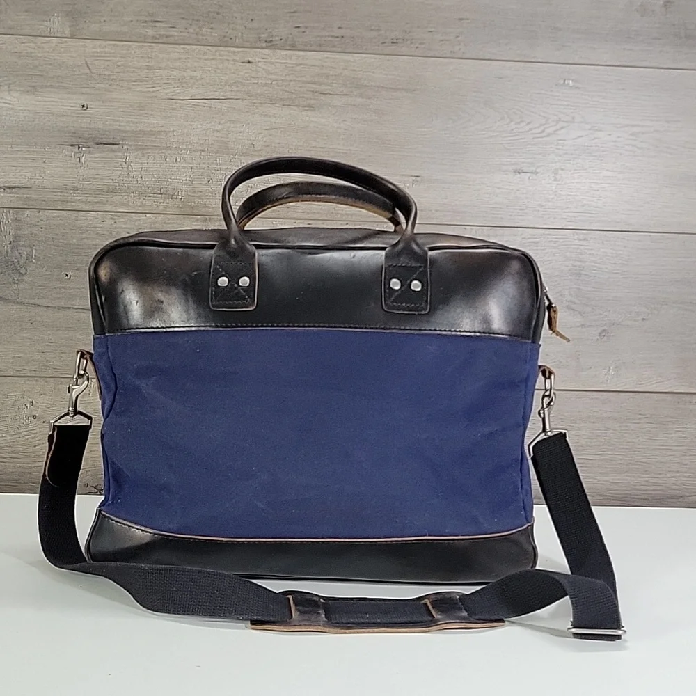 Billykirk for J.Crew Navy and Brown Waxed Canvas Leather Briefcase Laptop Bag